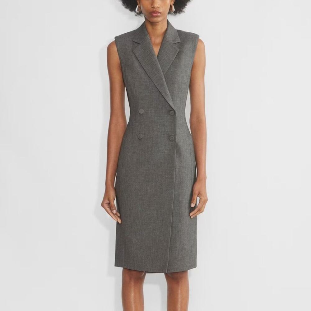 Babaton Aritzia Candidate Sleeveless Double-Breasted Blazer Midi Dress Gray 6